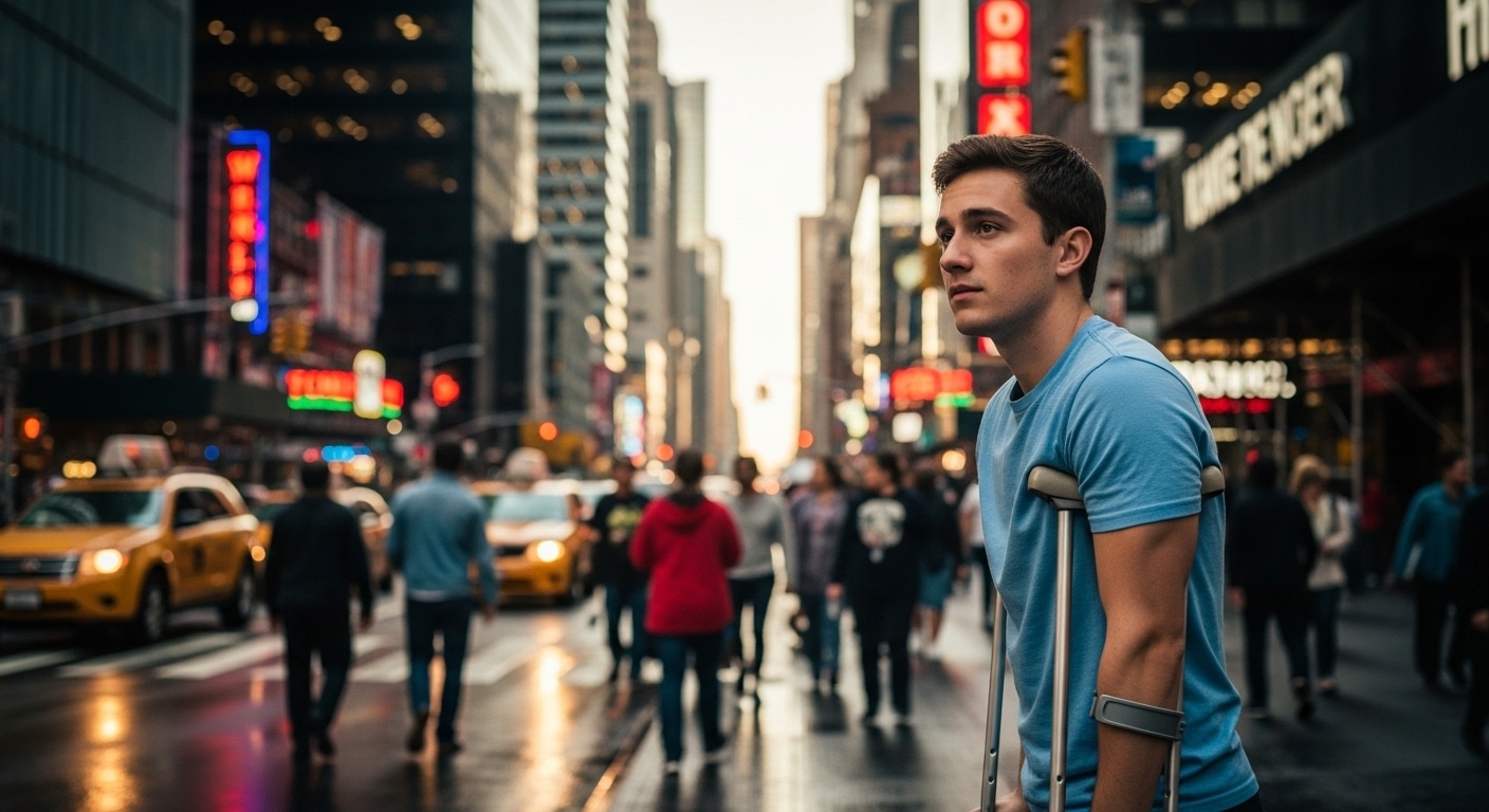 man in crutches with compartment syndrome