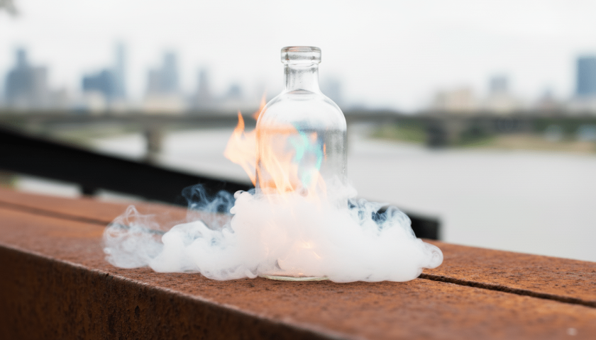 chemical fire lab bottle