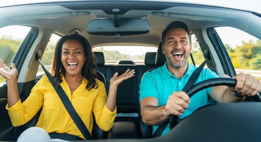 couple in rental car
