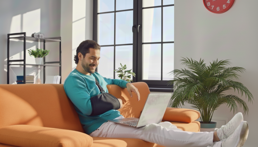 man with orthopedic injury on couch