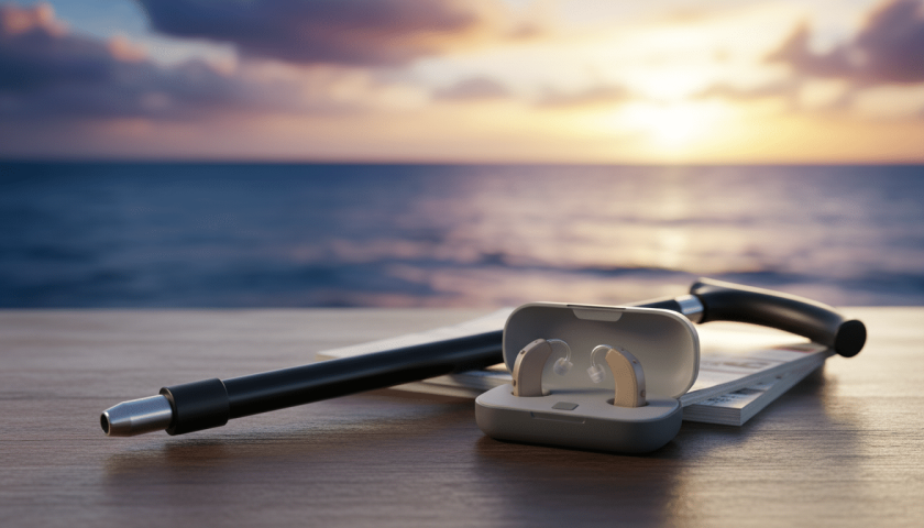 hearing aids and cane