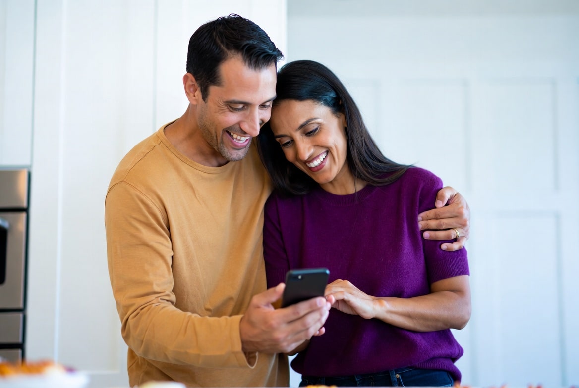 couple searching options from home