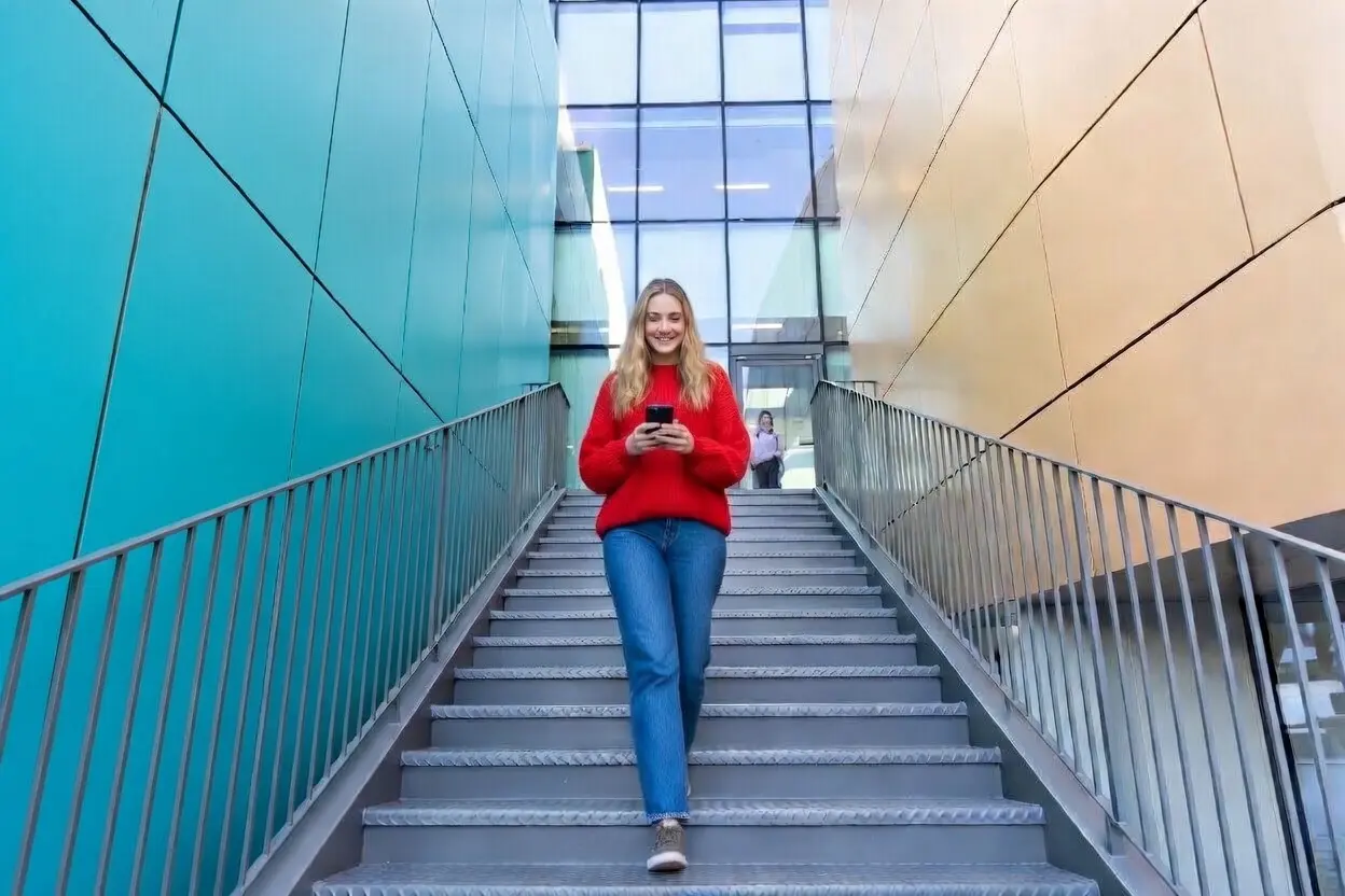 person walking on stairs